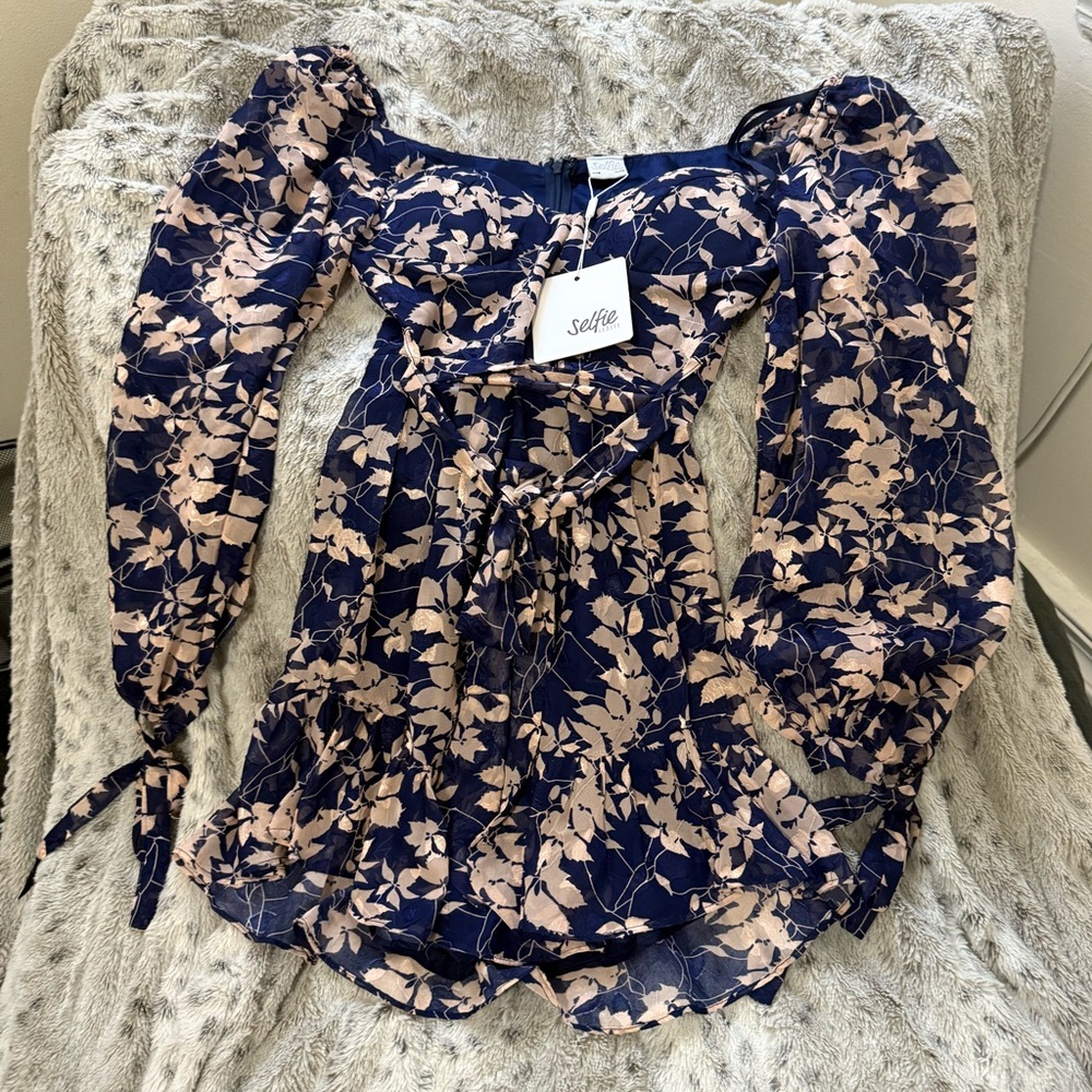 Selfie Leslie Blue and Pink Smocked Long Sleeve Blouse